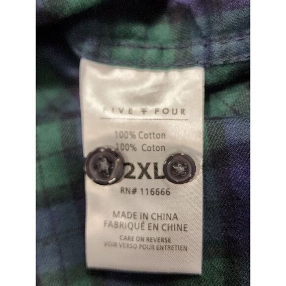 FIVE FOUR Nick Wooster 2XL Blue/Green Plaid NWT Long Sleeve Button Down Shirt - Picture 5 of 12